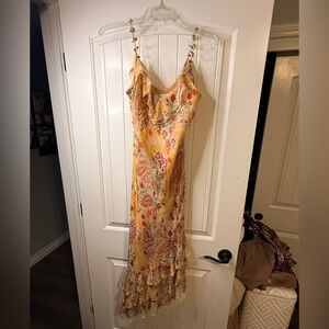 Vision Apparel Silk Floral Paisley Ruffle Hem Rosebud Strap Dress 8